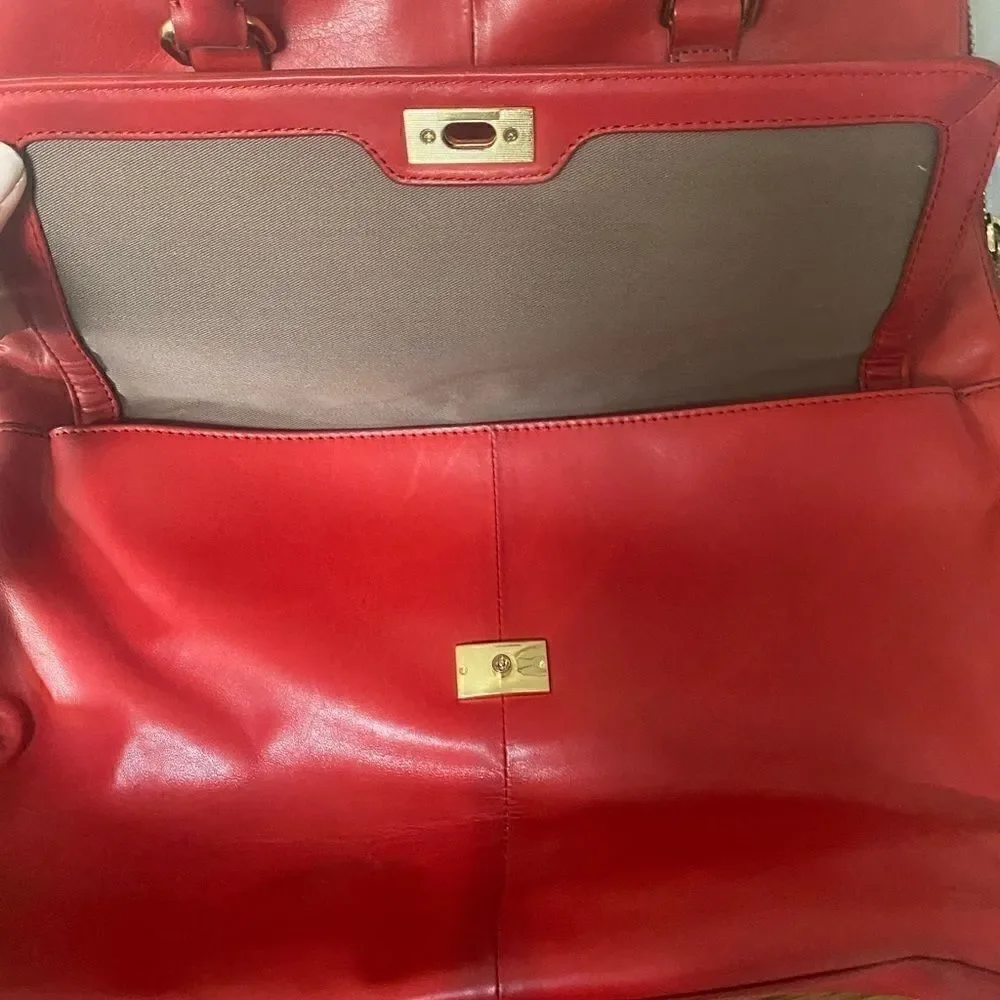 Jcrew red leather brief bag